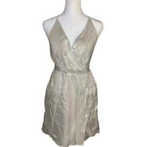 ALICE + OLIVIA Silk Gold Wrap Dress Metallic Lined Sz 10 Adjustable